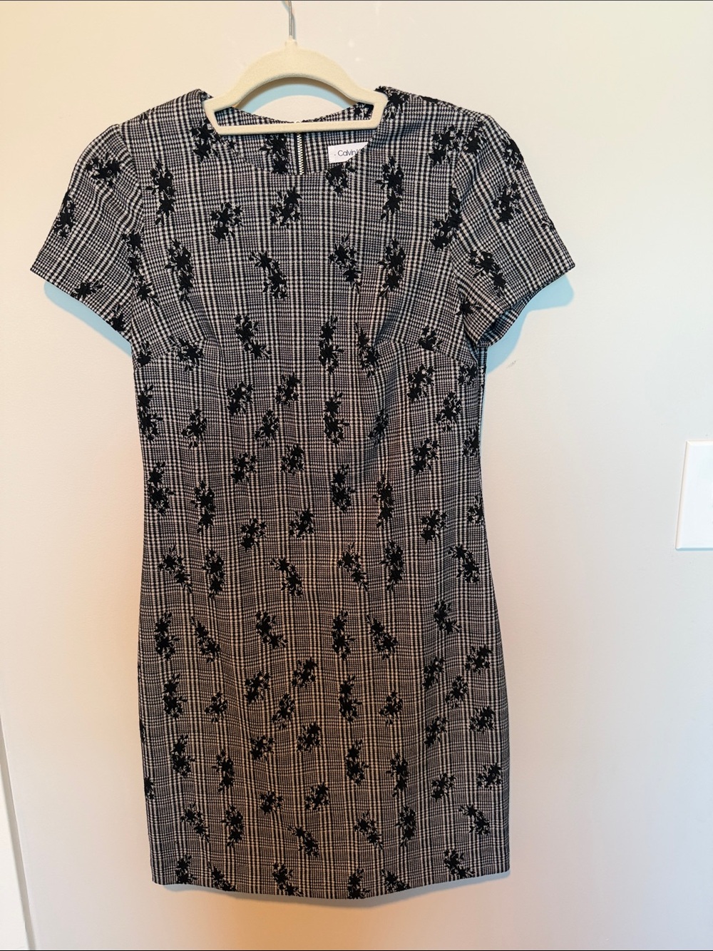 Calvin Klein Black and White Plaid Floral Mini Dress - size 2